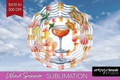 Peach Bellini Cocktail Wind Spinner Sublimation PNG Summer Product Image 1