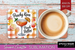 Peach Bellini Cocktail Square Coaster Summer Drink Coaster Product Image 1