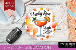 Peach Bellini Cocktail Car Coaster Summer Drink Coaster PNG Product Image 1