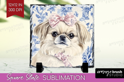 Pekingese Dog Slate PNG Blue Toile Square Slate Sublimation Product Image 1