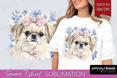 Pekingese Dog Square Tshirt Background Blue Toile PNG Product Image 1