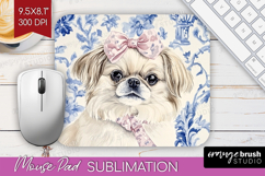 Pekingese Dog Mouse Pad Sublimation Blue Toile Mousepad PNG Product Image 1