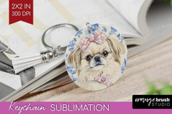 Pekingese Dog Keychain PNG Blue Toile Keychain Sublimation Product Image 1