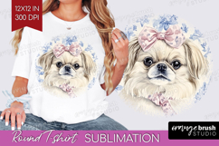 Pekingese Dog Round Tshirt Background Blue Toile PNG Product Image 1