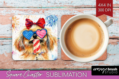 Pekingese Dog Square Coaster 4th Of July Coaster PNG Product Image 1