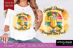 Pineapple Rum Punch Cocktail Round Tshirt Background Summer Product Image 1