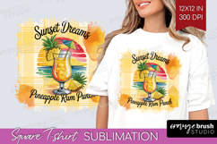 Pineapple Rum Punch Cocktail Square Tshirt Background Summer Product Image 1