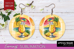Pineapple Rum Punch Cocktail Round Earrings Summer Drink PNG Product Image 1
