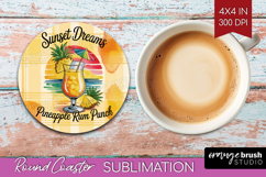 Pineapple Rum Punch Cocktail Round Coaster Summer Drink PNG Product Image 1