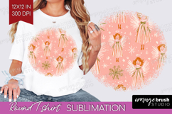 Pink Christmas Round Tshirt Background - Coquette Xmas PNG Product Image 1
