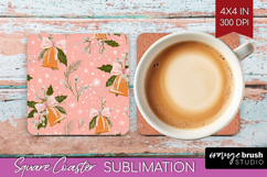 Pink Christmas Square Coaster - Coquette Xmas Coaster PNG Product Image 1