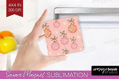 Pink Christmas Magnet Sublimation - Coquette Xmas Square PNG Product Image 1