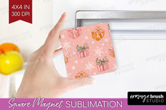 Pink Christmas Magnet Sublimation - Coquette Xmas Square PNG Product Image 1