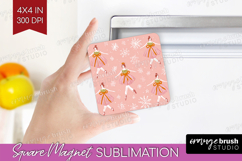 Pink Christmas Magnet Sublimation - Coquette Xmas Square PNG Product Image 1