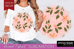 Pink Christmas Round Tshirt Background - Coquette Xmas PNG Product Image 1