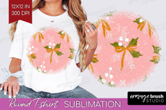 Pink Christmas Round Tshirt Background - Coquette Xmas PNG Product Image 1
