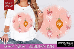 Pink Christmas Round Tshirt Background - Coquette Xmas PNG Product Image 1