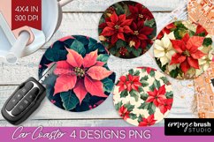 Poinsettia Car Coaster - Christmas Coaster PNG Sublimation Product Image 1
