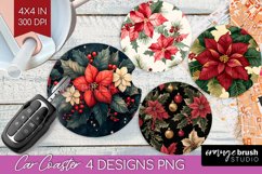 Poinsettia Car Coaster - Christmas Coaster PNG Sublimation Product Image 1