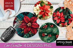 Poinsettia Car Coaster - Christmas Coaster PNG Sublimation Product Image 1