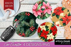 Poinsettia Car Coaster - Christmas Coaster PNG Sublimation Product Image 1