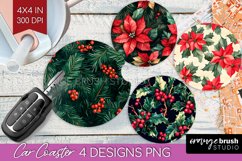 Poinsettia Car Coaster - Christmas Coaster PNG Sublimation Product Image 1