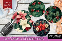 Poinsettia Car Coaster - Christmas Coaster PNG Sublimation Product Image 1