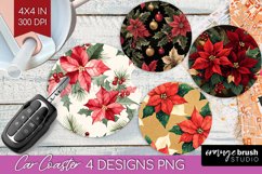 Poinsettia Car Coaster - Christmas Coaster PNG Sublimation Product Image 1
