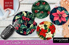 Poinsettia Car Coaster - Christmas Coaster PNG Sublimation Product Image 1