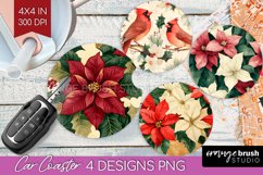 Poinsettia Car Coaster - Christmas Coaster PNG Sublimation Product Image 1