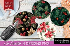 Poinsettia Car Coaster - Christmas Coaster PNG Sublimation Product Image 1