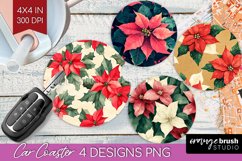 Poinsettia Car Coaster - Christmas Coaster PNG Sublimation Product Image 1