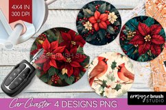 Poinsettia Car Coaster - Christmas Coaster PNG Sublimation Product Image 1