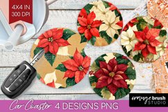 Poinsettia Car Coaster - Christmas Coaster PNG Sublimation Product Image 1