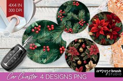 Poinsettia Car Coaster - Christmas Coaster PNG Sublimation Product Image 1