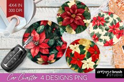 Poinsettia Car Coaster - Christmas Coaster PNG Sublimation Product Image 1