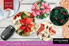 Poinsettia Car Coaster - Christmas Coaster PNG Sublimation Product Image 1