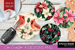 Poinsettia Car Coaster - Christmas Coaster PNG Sublimation Product Image 1