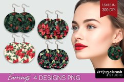 Poinsettia Round Earrings - Christmas PNG Sublimation Product Image 1