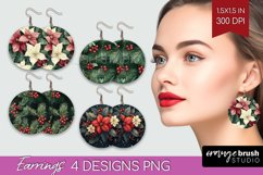 Poinsettia Round Earrings - Christmas PNG Sublimation Product Image 1