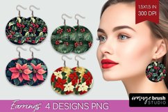 Poinsettia Round Earrings - Christmas PNG Sublimation Product Image 1