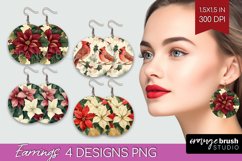 Poinsettia Round Earrings - Christmas PNG Sublimation Product Image 1