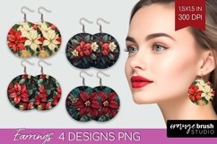Poinsettia Round Earrings - Christmas PNG Sublimation Product Image 1