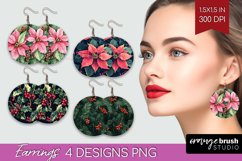 Poinsettia Round Earrings - Christmas PNG Sublimation Product Image 1