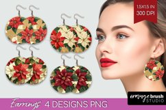 Poinsettia Round Earrings - Christmas PNG Sublimation Product Image 1