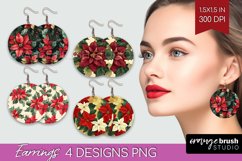Poinsettia Round Earrings - Christmas PNG Sublimation Product Image 1