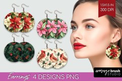 Poinsettia Round Earrings - Christmas PNG Sublimation Product Image 1