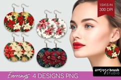 Poinsettia Round Earrings - Christmas PNG Sublimation Product Image 1
