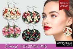 Poinsettia Round Earrings - Christmas PNG Sublimation Product Image 1