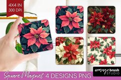 Poinsettia Magnet Sublimation - Christmas Square Magnet PNG Product Image 1